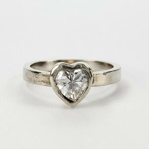 Sterling Silver 925 Clear Rhinestone Heart Shaped Ring Size 7 Signed